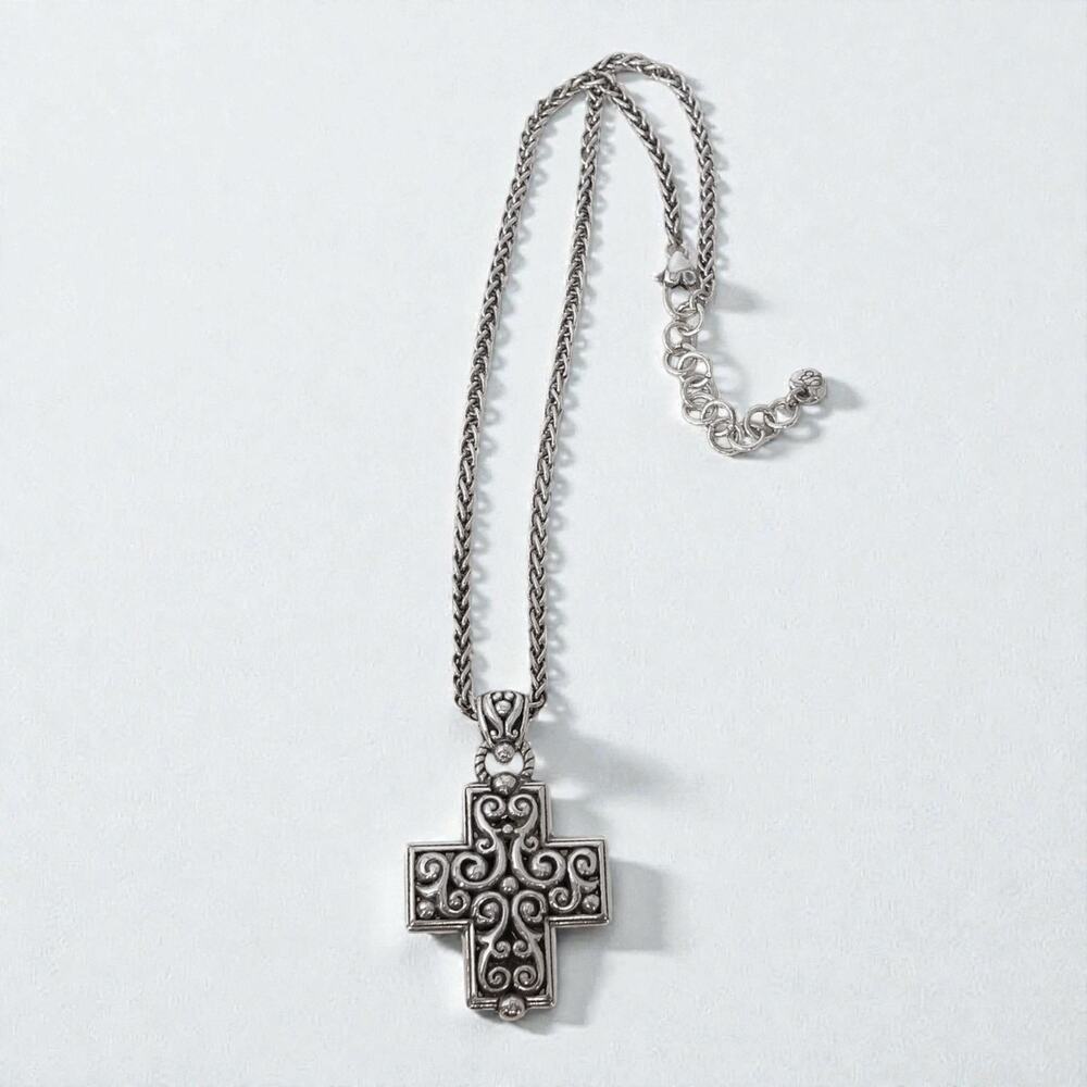 Vintage Brighton Filigree Cross Pendant Necklace Silver Plated Retired - Picture 2 of 8